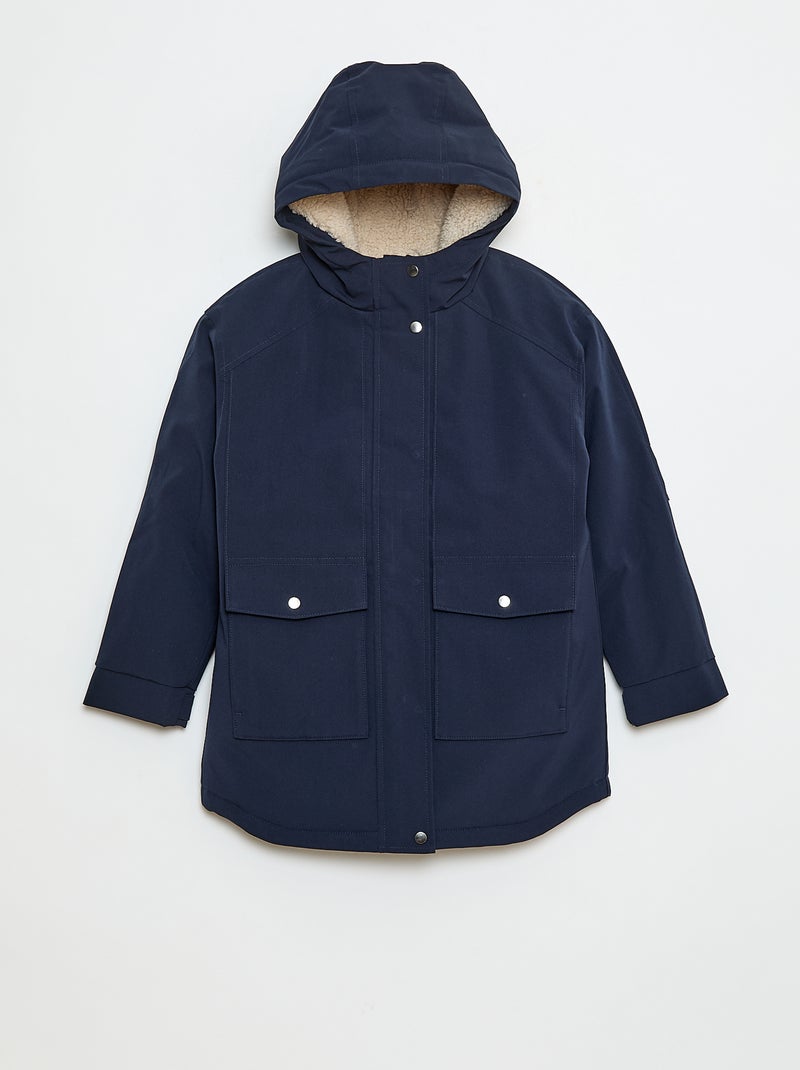 Parka met capuchon en voering met schapenvachteffect Blauw - Kiabi