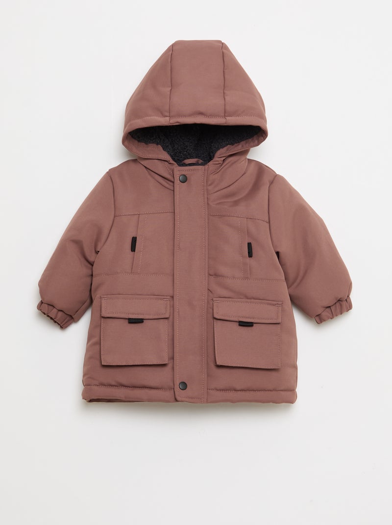 Parka met capuchon en voering met schapenvachteffect Bruin - Kiabi