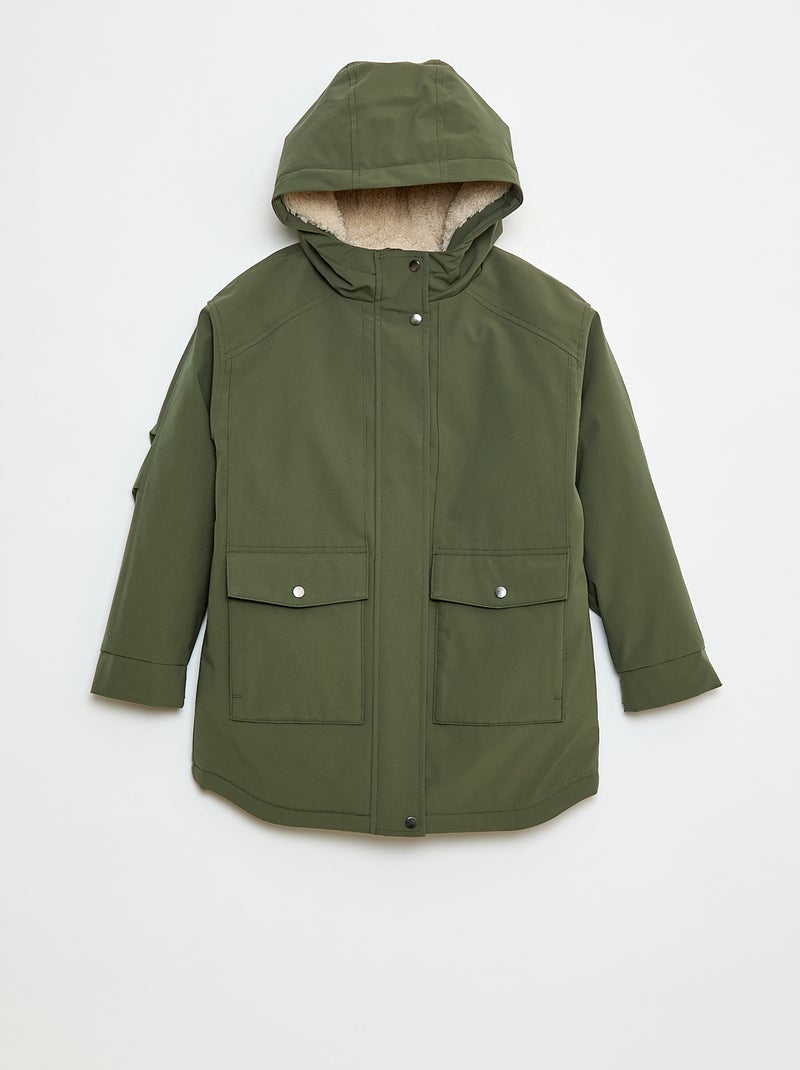 Parka met capuchon en voering met schapenvachteffect Groen - Kiabi