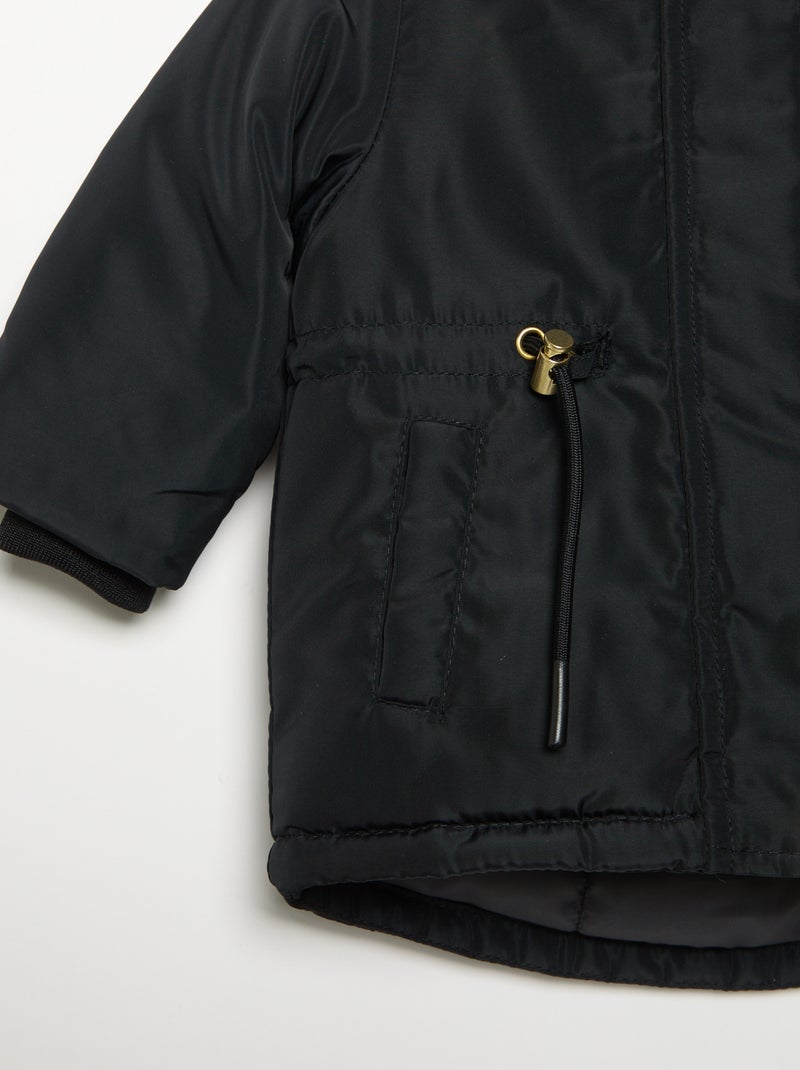 Parka met capuchon en voering van imitatiebont Zwart - Kiabi