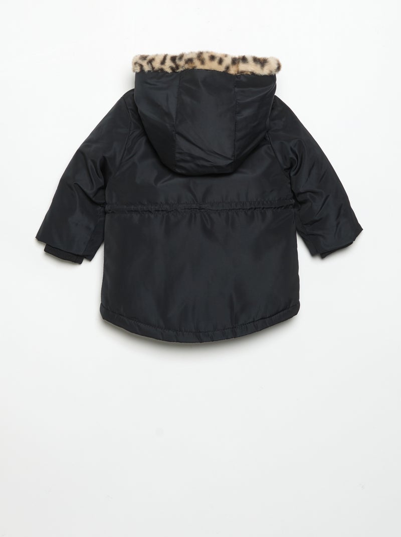 Parka met capuchon en voering van imitatiebont Zwart - Kiabi