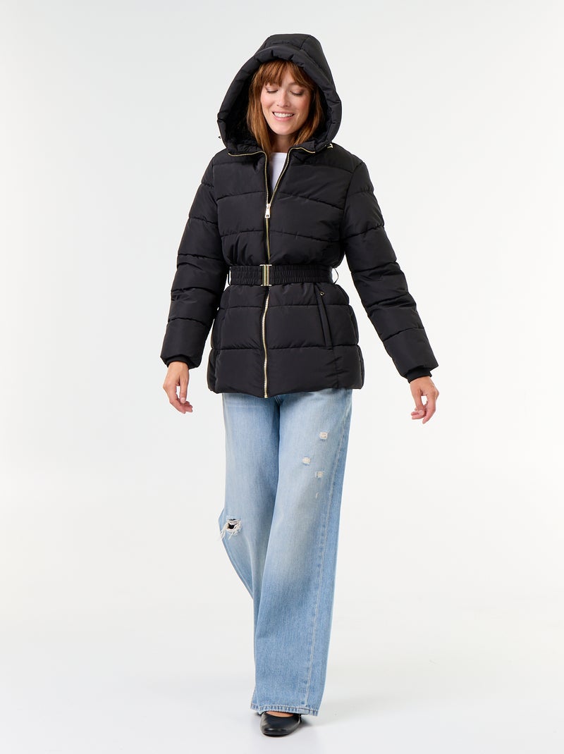 Parka met capuchon gevoerd met imitatiebont Zwart - Kiabi