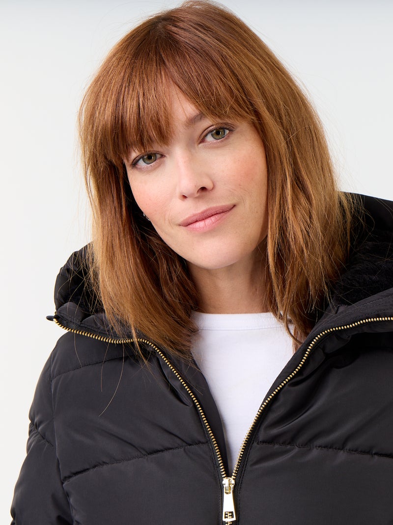 Parka met capuchon gevoerd met imitatiebont Zwart - Kiabi