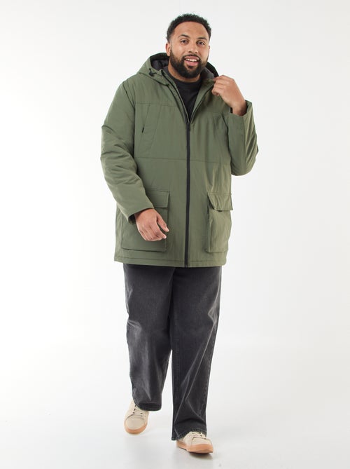 Parka met kap en opgestikte zakken met dubbele opening en fleece voering - Kiabi