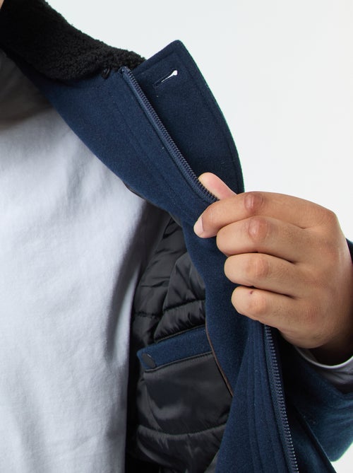 Parka van wollen stof met kraag met schapenvachteffect - Kiabi