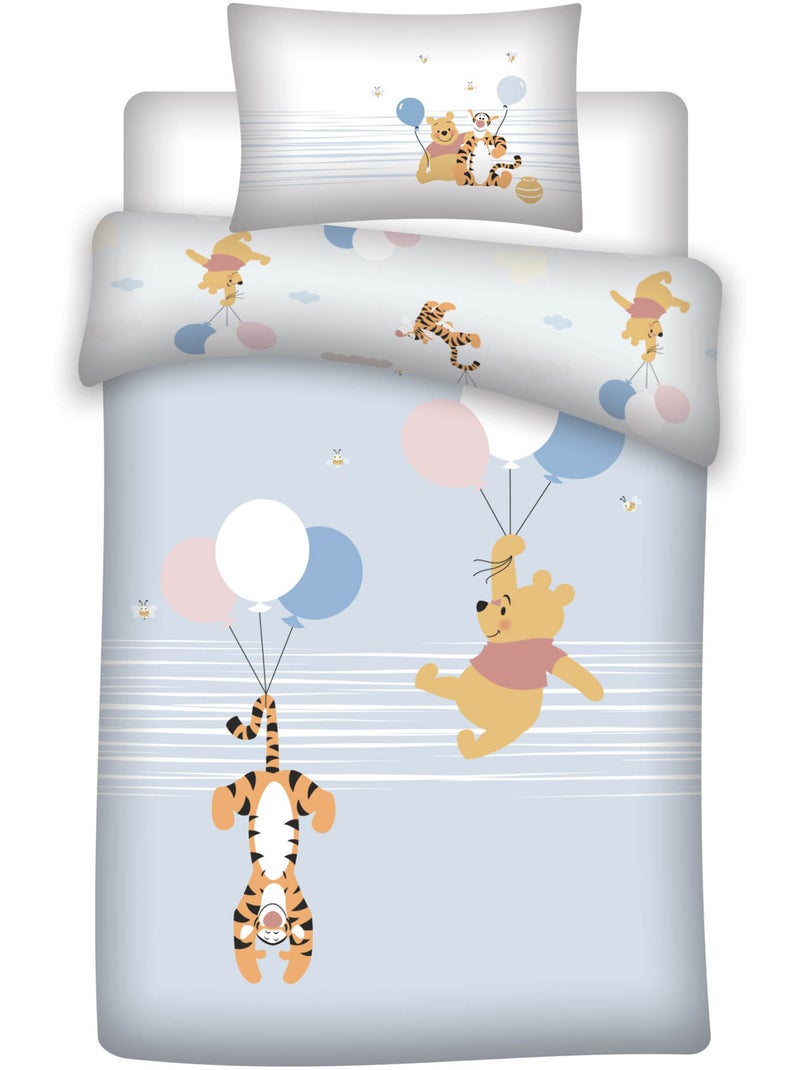 Parure Bébé Disney Winnie l'Ourson 100x140cm + Taie 40x60cm – Winnie & Tigrou Ballons – 100% Coton Noir Bleu ciel - Kiabi
