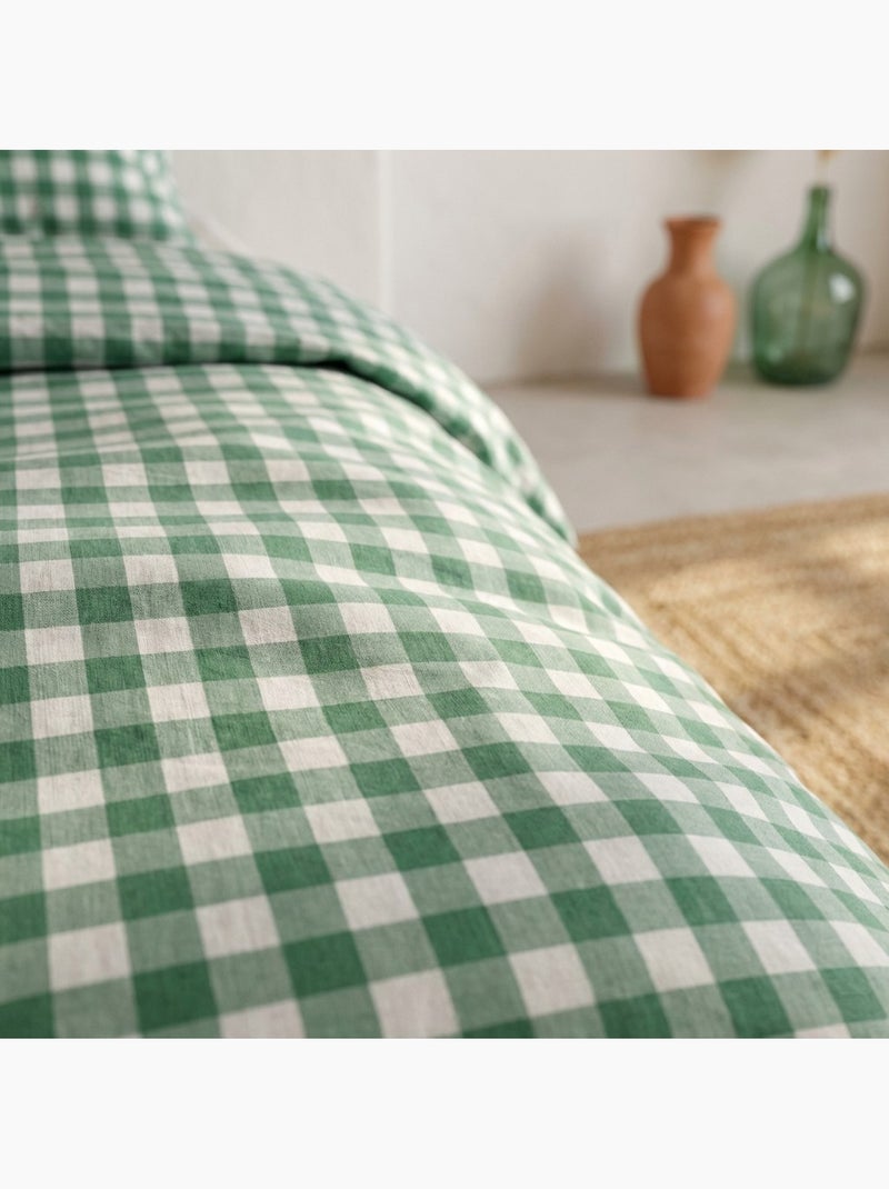Parure de couette 100 % coton vichy avec taie(s), fermeture pression - gamusi. Vert d'eau - Kiabi