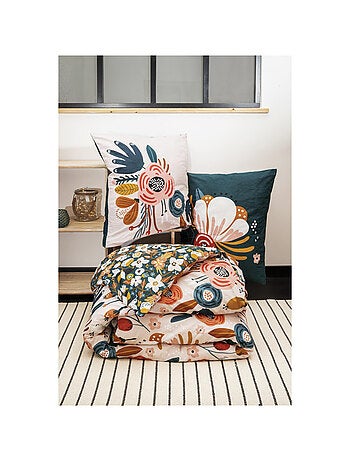 Parure de couette réversible - 100% coton 57 fils + 2 taies -champêtre