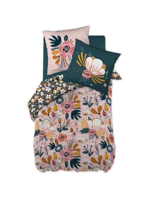 Parure de couette réversible - 100% coton 57 fils + 2 taies -champêtre - Kiabi Parure de couette réversible - 100% coton 57 fils + 2 taies -champêtre - Kiabi