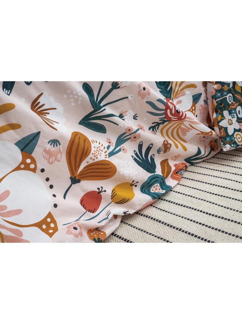 Parure de couette réversible - 100% coton 57 fils + 2 taies -champêtre Rose - Kiabi