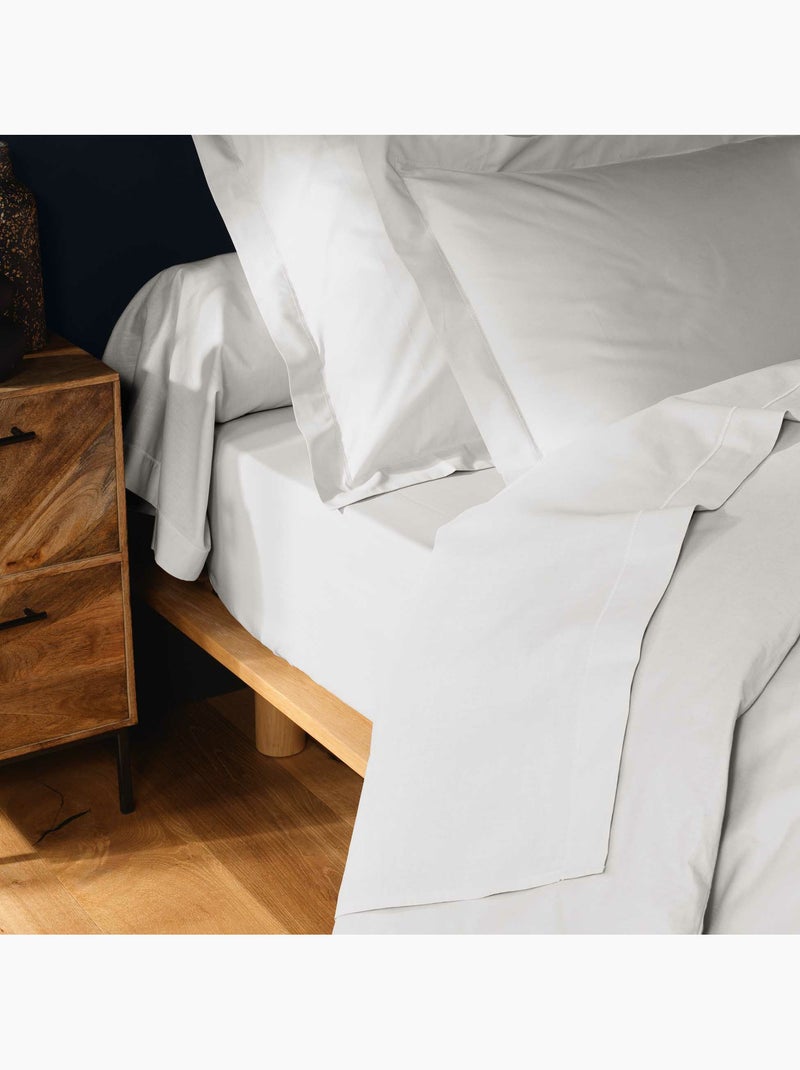 Parure de drap 4 pièces en coton 57 fils – drap-housse, drap plat et 2 taies d’oreiller Blanc - Kiabi