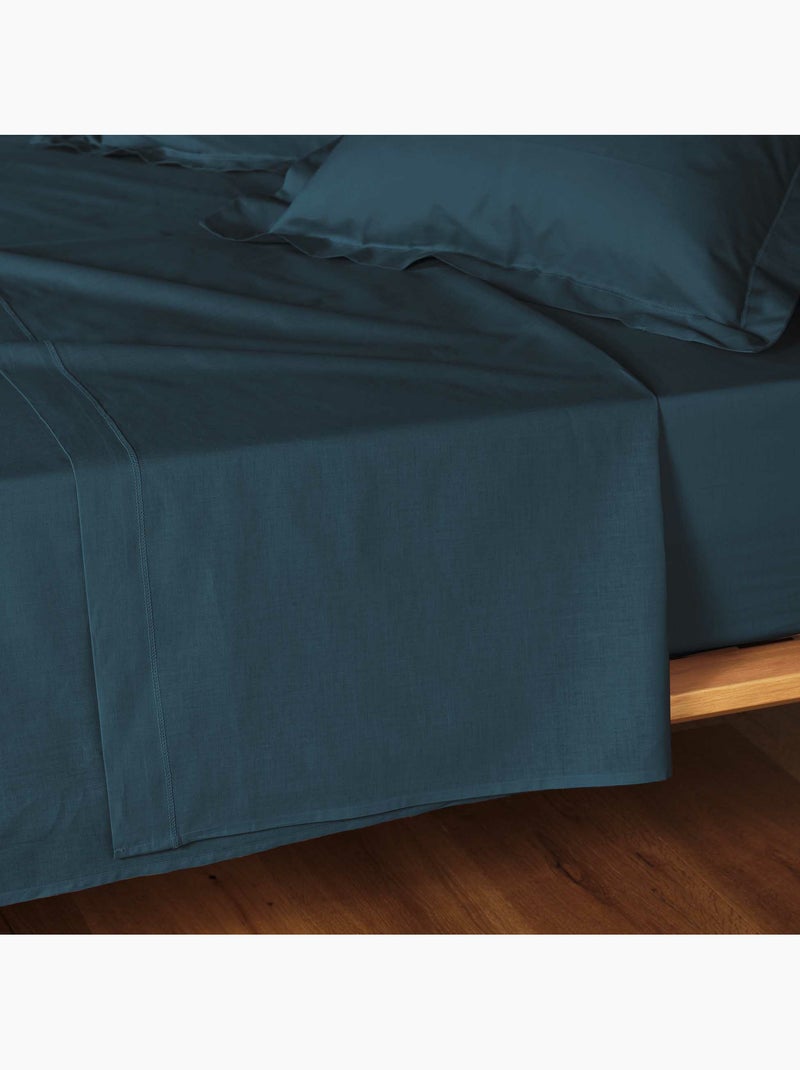 Parure de drap 4 pièces en coton 57 fils – drap-housse, drap plat et 2 taies d’oreiller Bleu - Kiabi