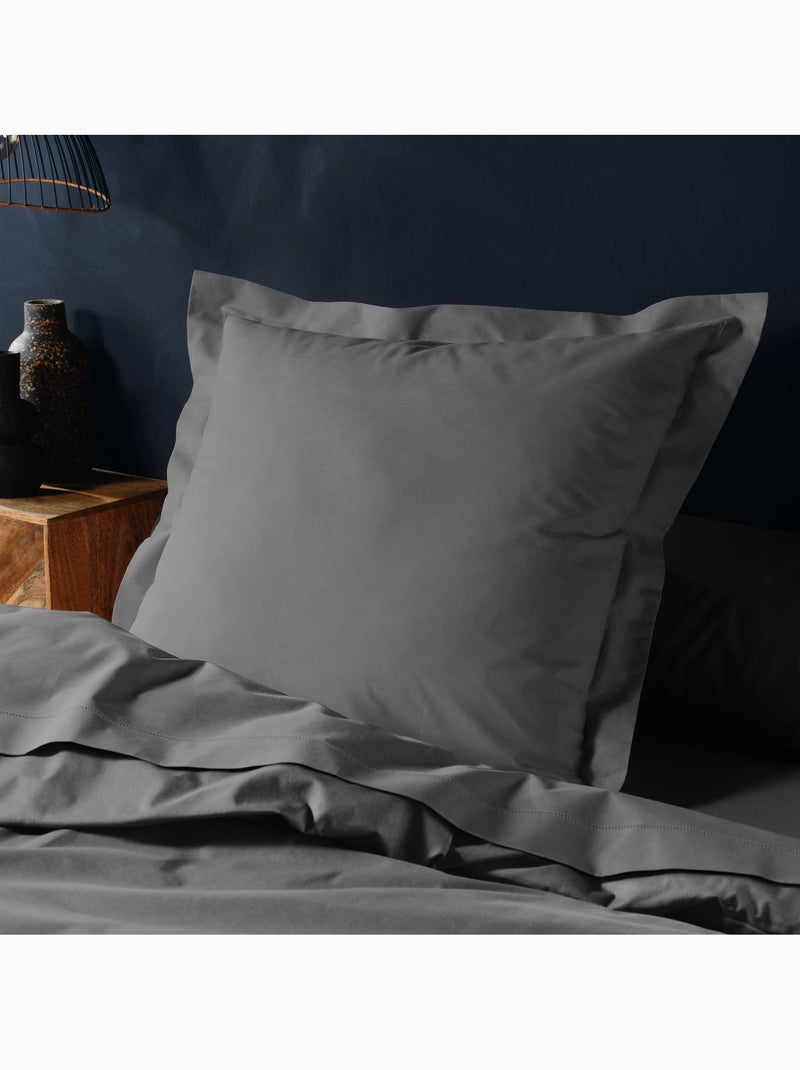 Parure de drap 4 pièces en coton 57 fils – drap-housse, drap plat et 2 taies d’oreiller gris anthracite - Kiabi