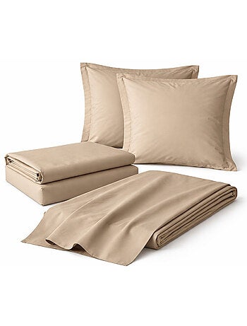 Parure de drap 4 pièces en coton 57 fils – drap-housse, drap plat et 2 taies d’oreiller