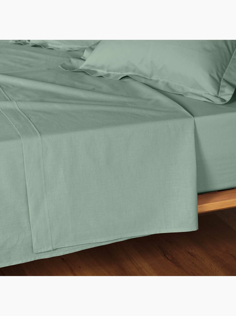 Parure de drap 4 pièces en coton 57 fils – drap-housse, drap plat et 2 taies d’oreiller Vert Sauge - Kiabi