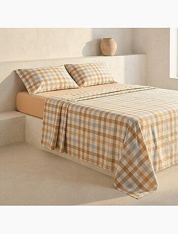 Parure de draps 100% coton à carreaux Vichy, taie d'oreiller incluse - Gamusi