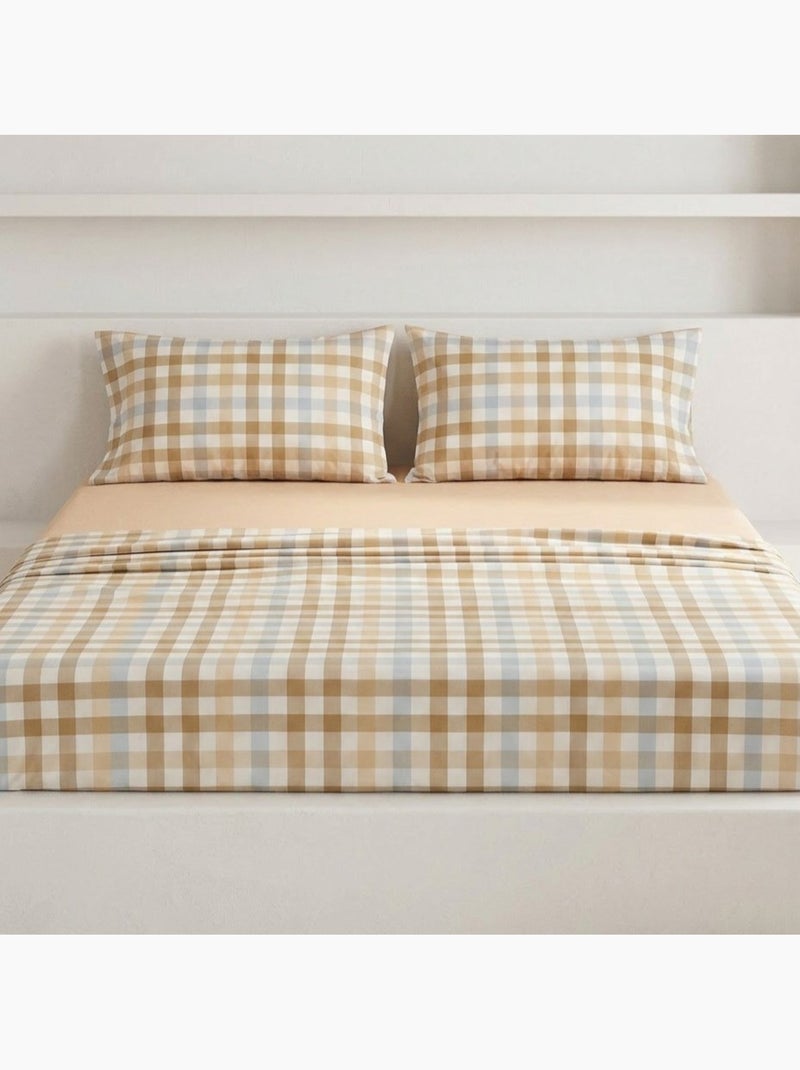 Parure de draps 100% coton à carreaux Vichy, taie d'oreiller incluse - Gamusi Blanc Beige Bleu - Kiabi