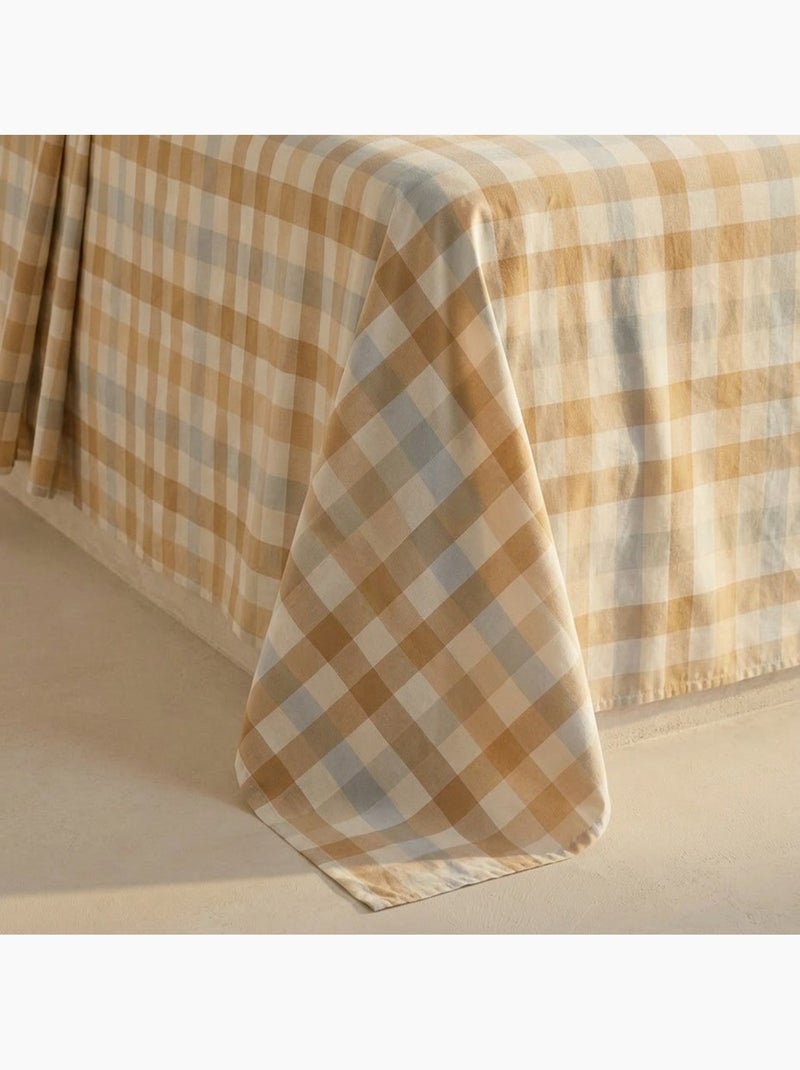 Parure de draps 100% coton à carreaux Vichy, taie d'oreiller incluse - Gamusi Blanc Beige Bleu - Kiabi