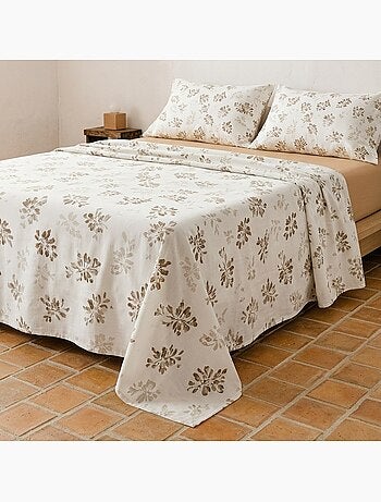 Parure de draps 100% coton à motif floral, taie d'oreiller incluse - Gamusi