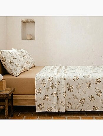Parure de draps 100% coton à motif floral, taie d'oreiller incluse - Gamusi