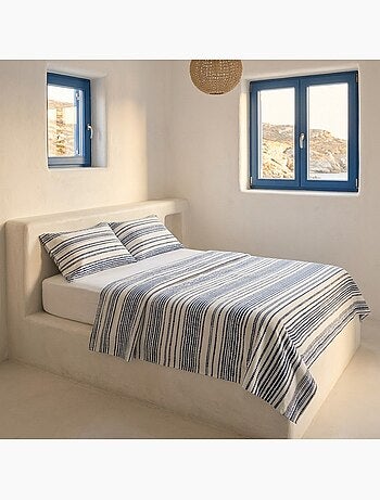 Parure de draps 100% coton à rayures, taie d'oreiller incluse - Gamusi
