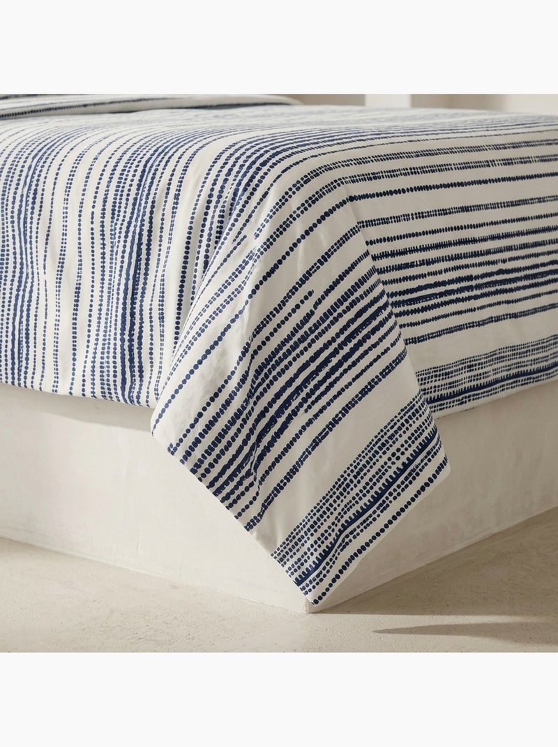 Parure de draps 100% coton à rayures, taie d'oreiller incluse - Gamusi Blanc Bleu - Kiabi