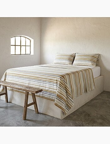 Parure de draps 100% coton à rayures, taie d'oreiller incluse - Gamusi