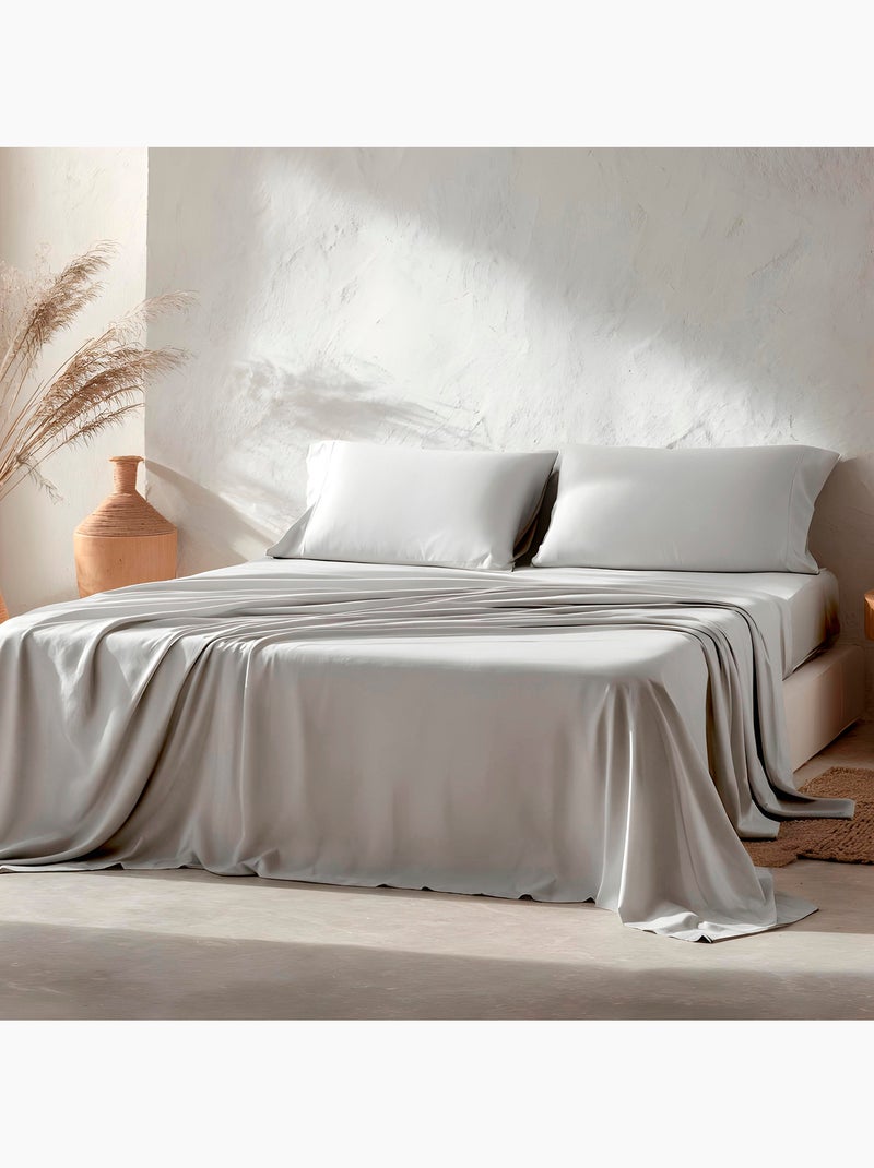 Parure de draps 100% coton, unie - Gamusi. Gris clair - Kiabi