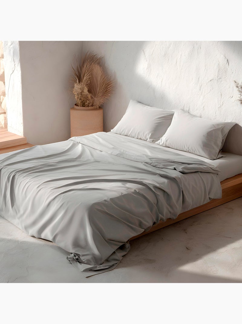 Parure de draps 100% coton, unie - Gamusi. Gris clair - Kiabi