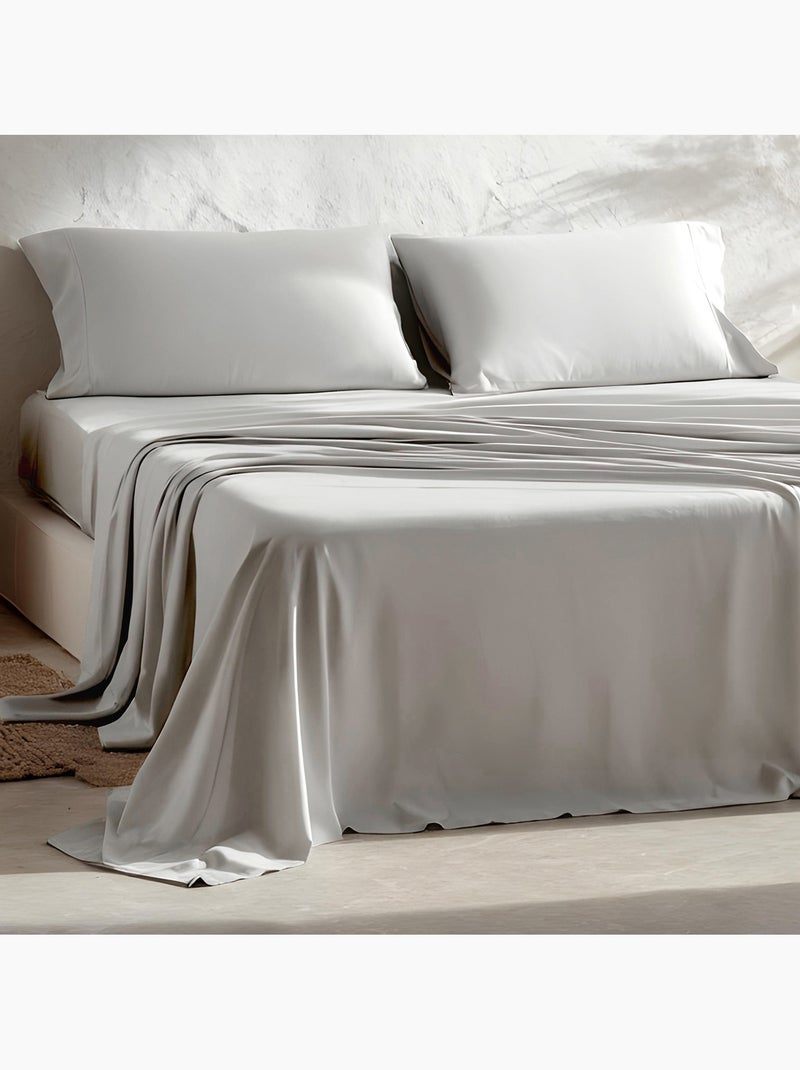 Parure de draps 100% coton, unie - Gamusi. Gris clair - Kiabi
