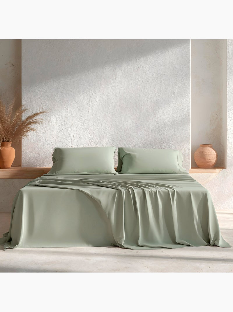Parure de draps 100% coton, unie - Gamusi. Vert d'eau - Kiabi