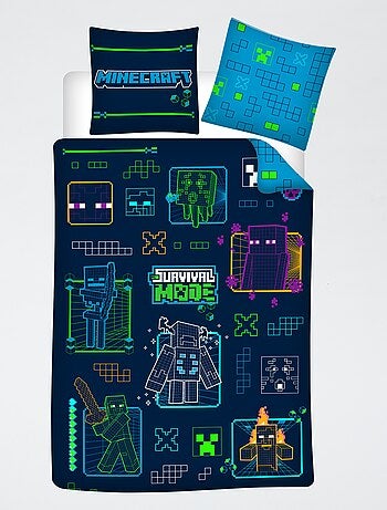 Parure de draps 'Minecraft' 2 pièces : 1 housse de couette 1 personne + 1 taie d'oreiller