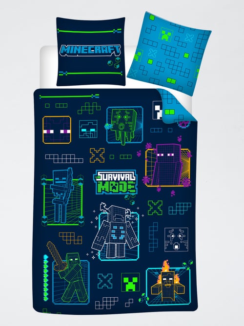Parure de draps 'Minecraft' 2 pièces : 1 housse de couette 1 personne + 1 taie d'oreiller - Kiabi