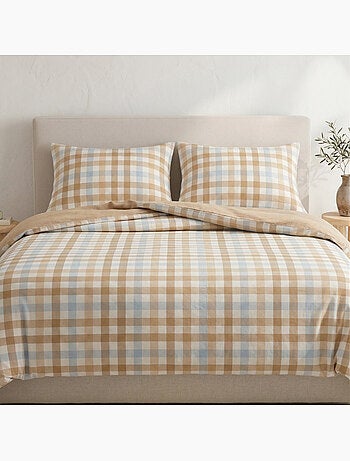 Parure de housse de couette 100% coton à carreaux vichy, taie d'oreiller incluse - Gamusi