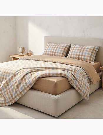 Parure de housse de couette 100% coton à carreaux vichy, taie d'oreiller incluse - Gamusi