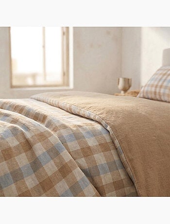 Parure de housse de couette 100% coton à carreaux vichy, taie d'oreiller incluse - Gamusi