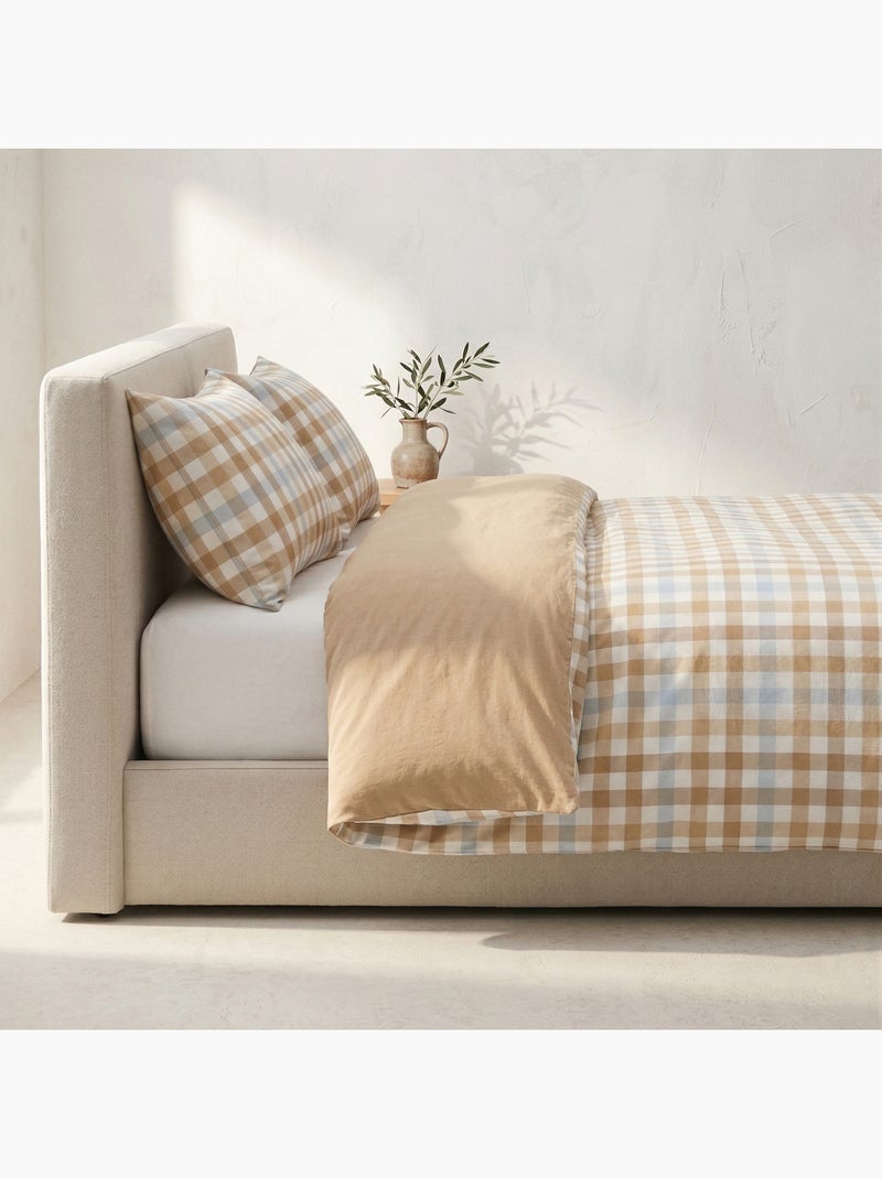 Parure de housse de couette 100% coton à carreaux vichy, taie d'oreiller incluse - Gamusi Blanc Beige Bleu - Kiabi