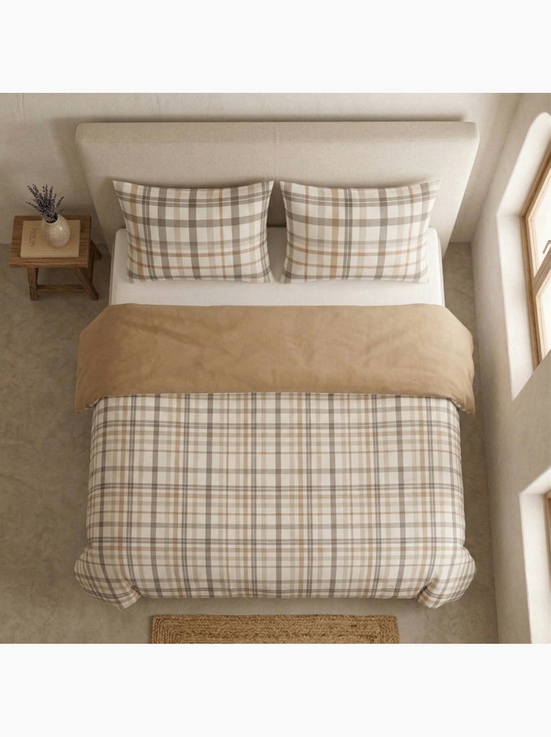 Parure de housse de couette 100% coton à carreaux vichy, taie d'oreiller incluse - Gamusi Blanc Beige Gris - Kiabi