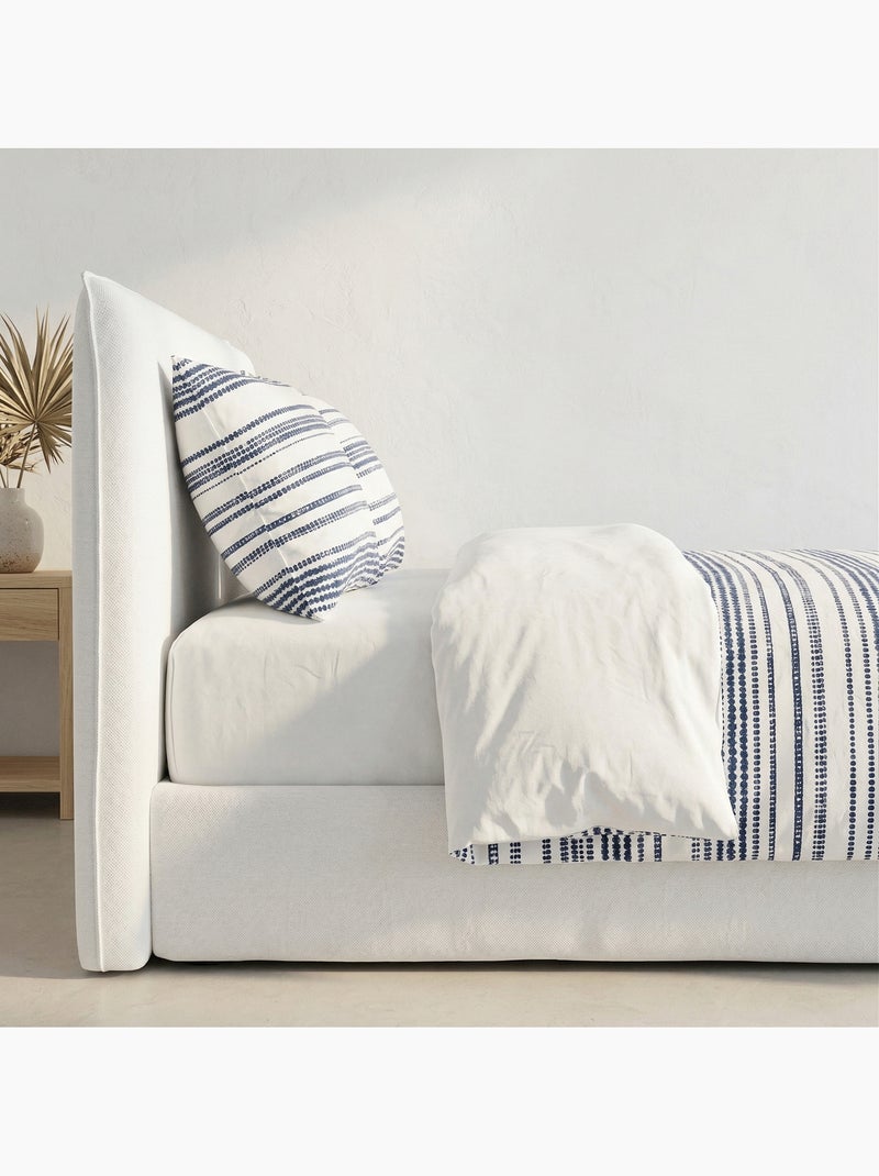 Parure de housse de couette 100% coton à rayures, taie d'oreiller incluse - Gamusi Blanc Bleu - Kiabi