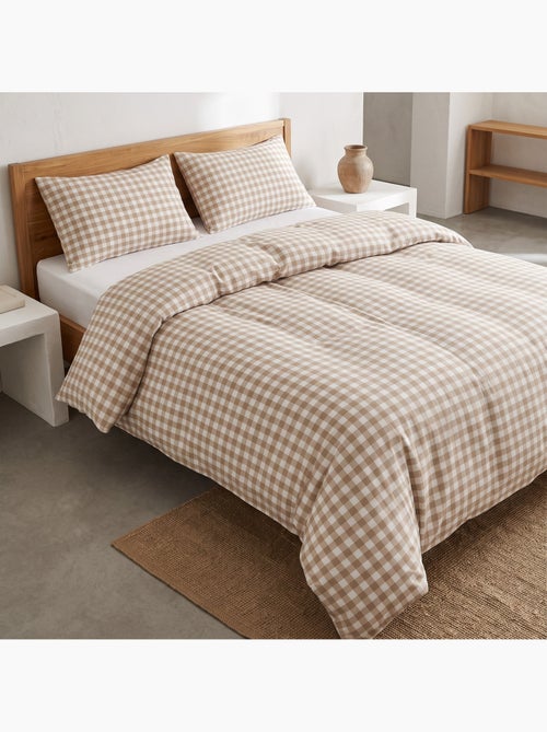 Parure de housse de couette 100% coton avec taie(s) d’oreiller, carreaux vichy, beige - gamusi. - Kiabi