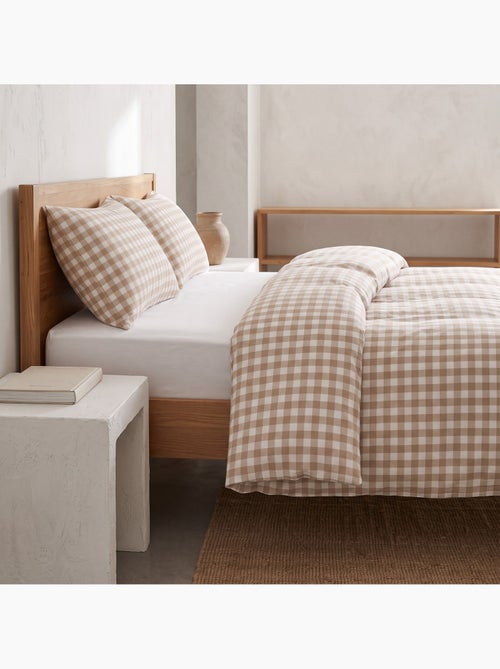 Parure de housse de couette 100% coton avec taie(s) d’oreiller, carreaux vichy, beige - gamusi. - Kiabi