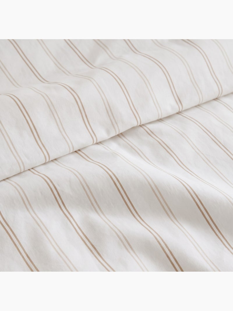 Parure de housse de couette 100% coton avec taie(s) d’oreiller, fines rayures - gamusi. Beige - Kiabi