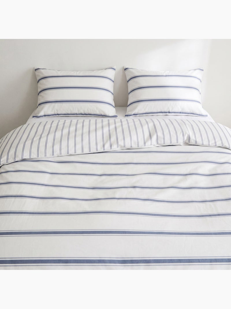 Parure de housse de couette 100% coton avec taie(s) d’oreiller, fines rayures - gamusi. Bleu Gris - Kiabi