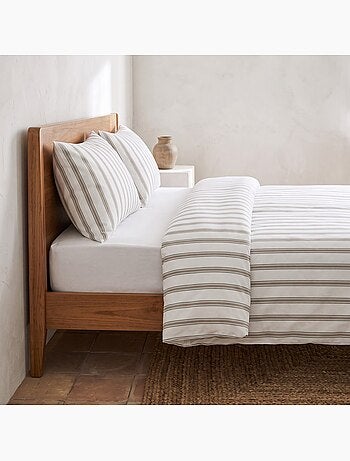 Parure de housse de couette 100% coton avec taie(s) d’oreiller, fines rayures - gamusi.