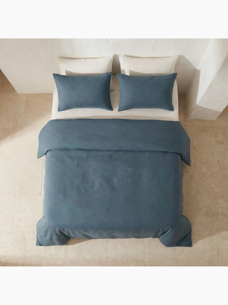 Parure de housse de couette 100% coton, avec taie(s) d’oreiller, unie - Gamusi. Bleu - Kiabi