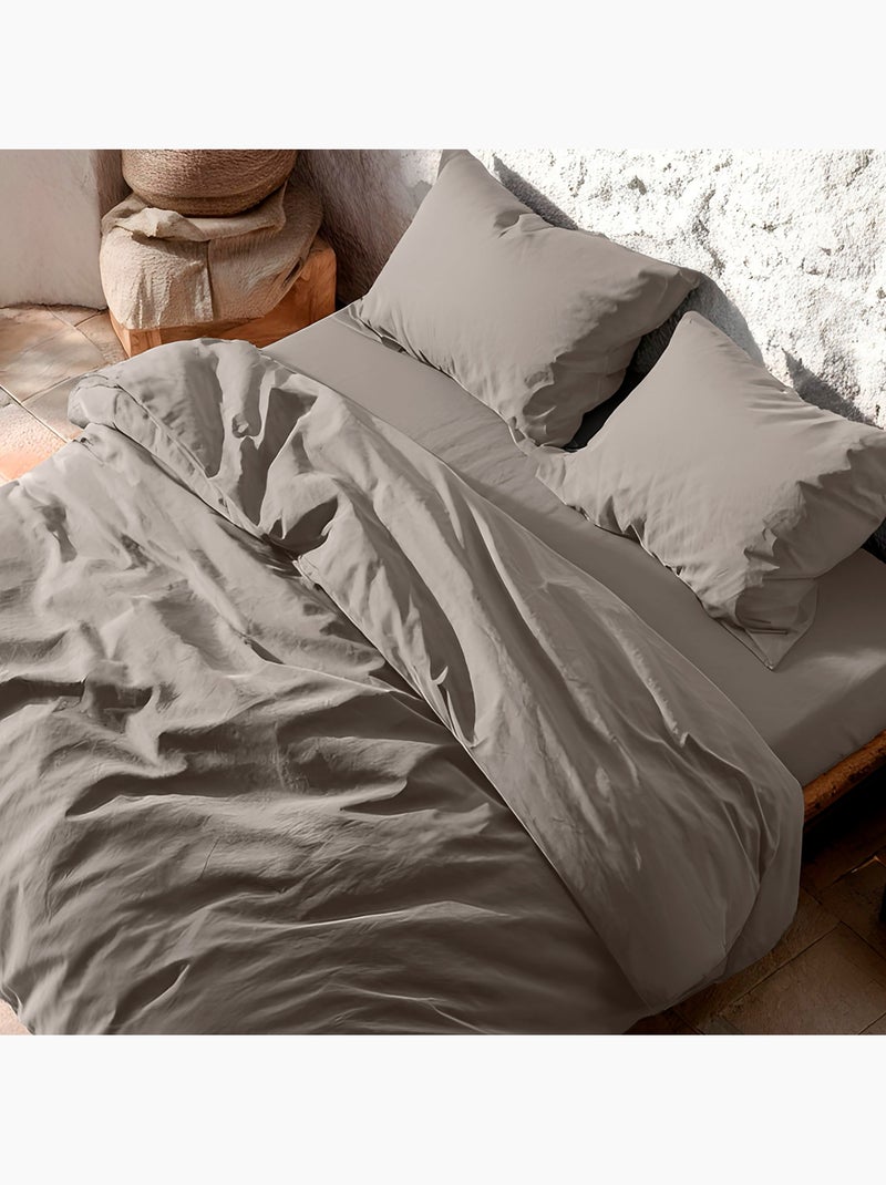 Parure de housse de couette 100% coton, avec taie(s) d’oreiller, unie - Gamusi. Gris foncé - Kiabi