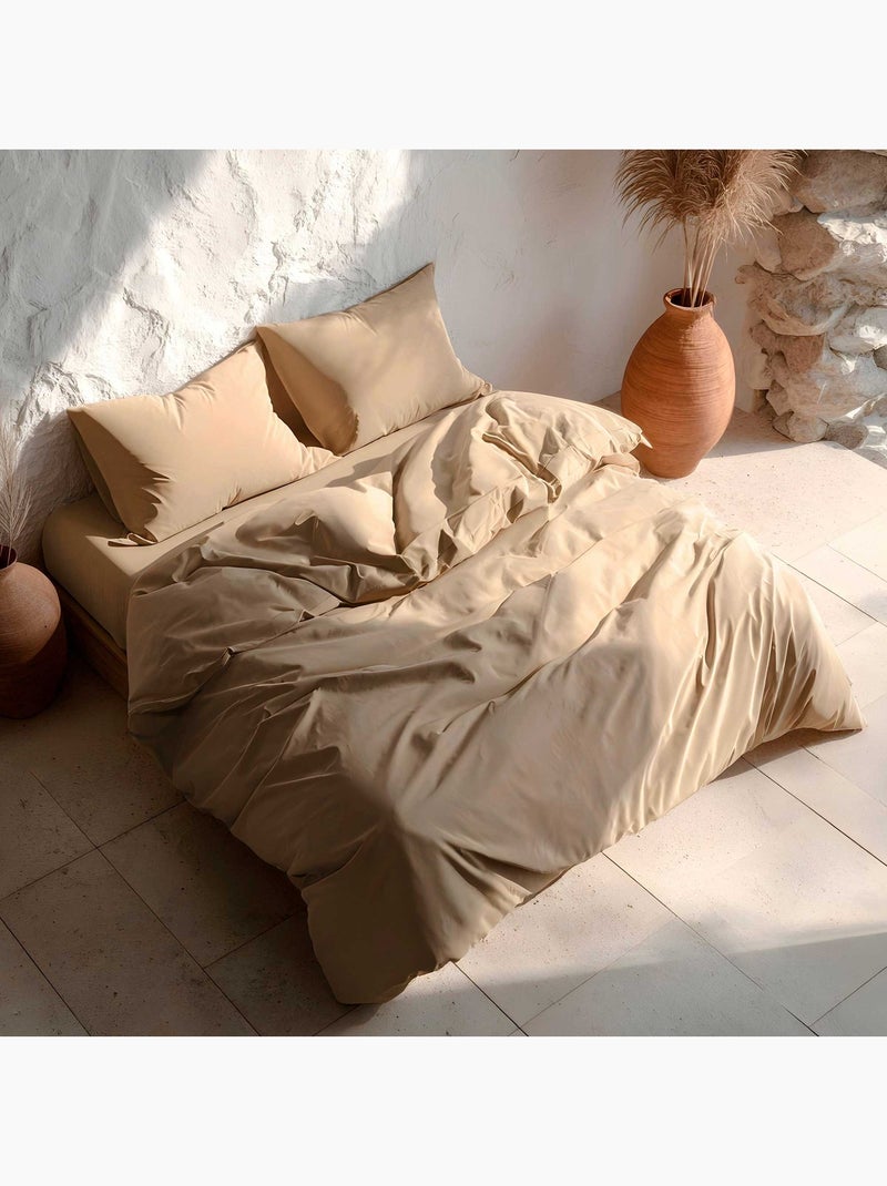 Parure de housse de couette 100% coton, avec taie(s) d’oreiller, unie - Gamusi. Ocre - Kiabi