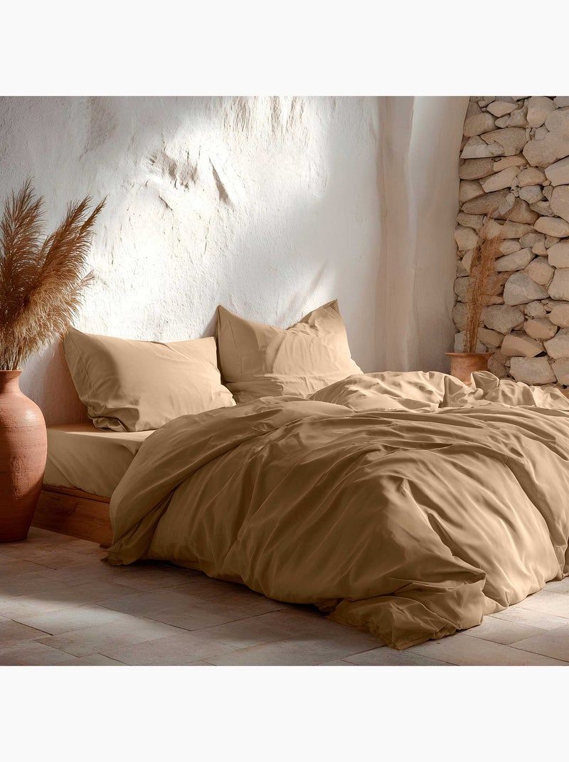 Parure de housse de couette 100% coton, avec taie(s) d’oreiller, unie - Gamusi. Ocre - Kiabi