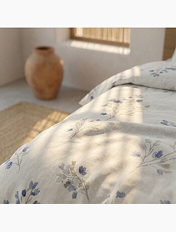 Parure de housse de couette 100% coton motif floral, taie d'oreiller incluse - Gamusi