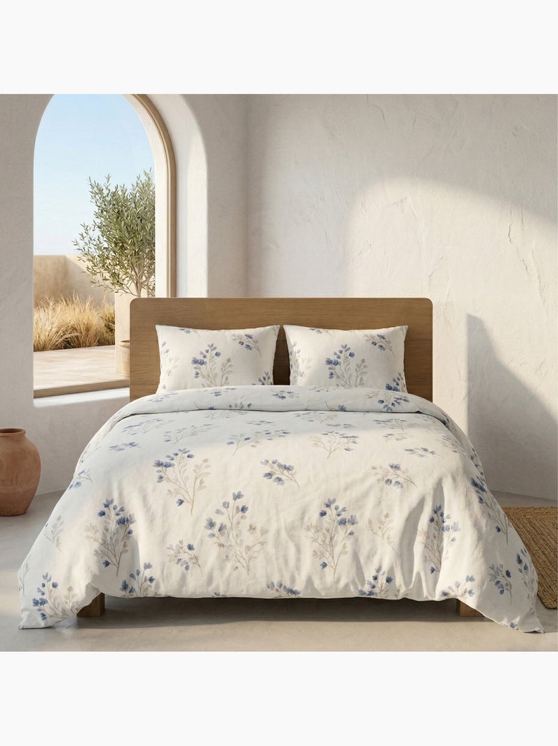 Parure de housse de couette 100% coton motif floral, taie d'oreiller incluse - Gamusi Blanc - Kiabi